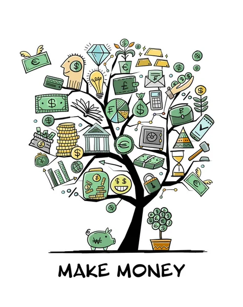 Money Tree Concept. Banche e valute. Salva monete, Arte degli investimenti per il vostro design — Vettoriale Stock