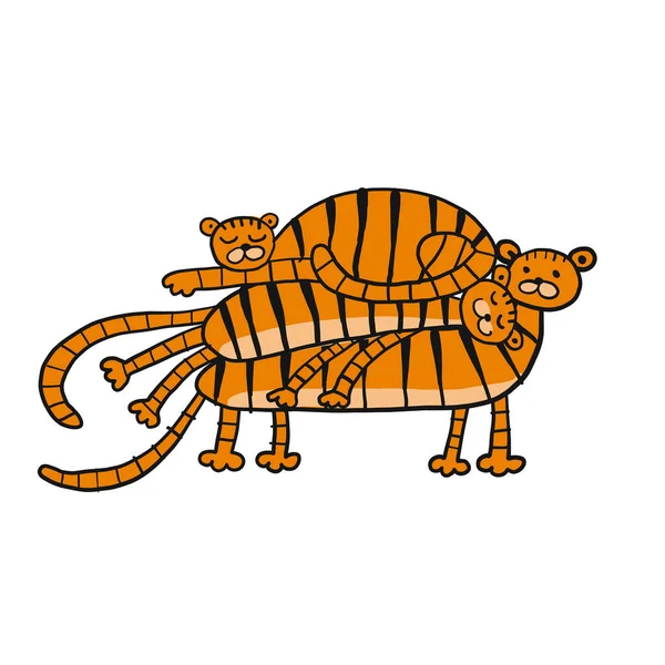 Tigris rajzfilmek, állati karakter. 2022 szilveszterének szimbóluma. Design Template karácsonyi kártya, banner, poszter, nyaralás dekoráció — Stock Vector