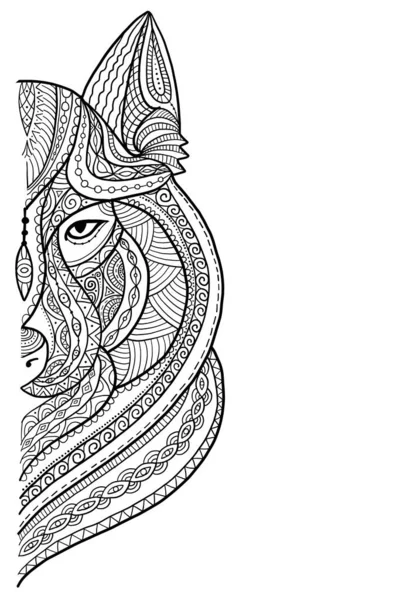 Wolf portrét, aztécký zenart styl pro váš design — Stockový vektor