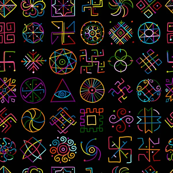 Fundo de geometria sagrada, padrão sem costura. Alquimia, religião, filosofia, espiritualidade. Desenho desenhado à mão para o seu design —  Vetores de Stock