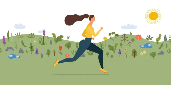 Kvinnlig idrottsman som springer i parken — Stock vektor