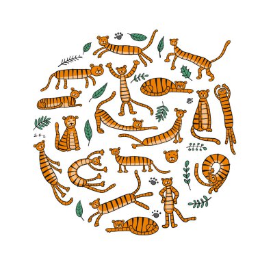 Tasarımınız için kaplan ve tropik yaprak koleksiyonu