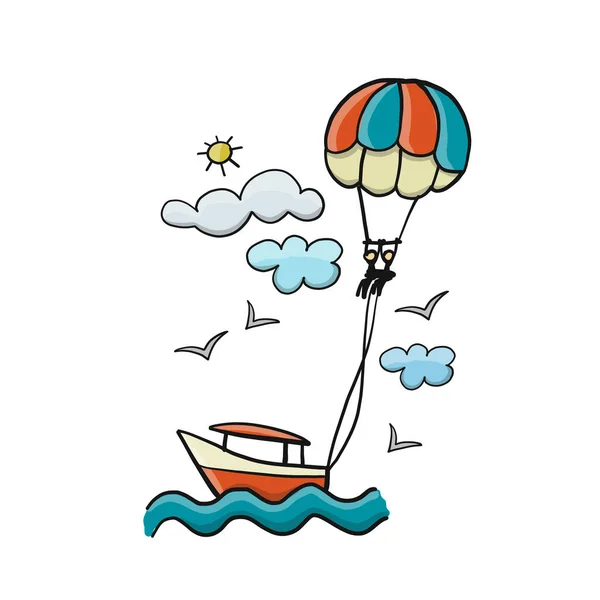 Illustration of a Couple Parasailing — Stock Vector