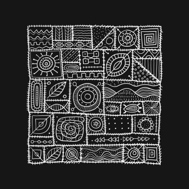 Yama tarzında kumaş parçaları dikmiş. Tasarımınız için Etnik Süs.