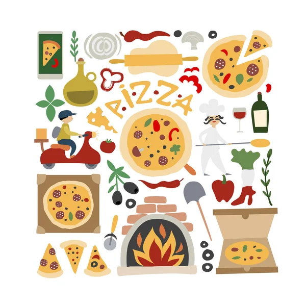 Pizzería. Conjunto de elementos de diseño para su diseño — Vector de stock