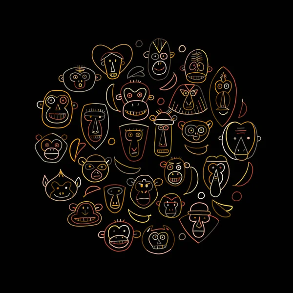 Смешная обезьяна, большая семья. Эскиз для вашего дизайна. Детский стиль — стоковый вектор