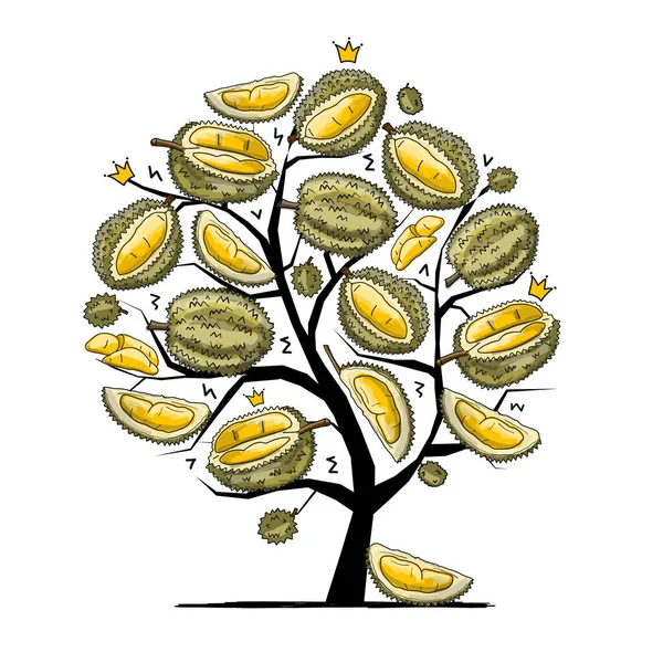 Árbol con Durians, boceto para tu diseño — Archivo Imágenes Vectoriales