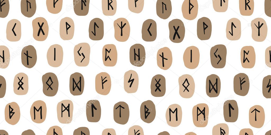 Runes, seamless pattern background. Ancient occult symbols