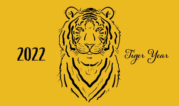 Tigre, carácter animal. Símbolo de 2022 Año Nuevo. Plantilla de diseño para tarjeta de Navidad, pancarta, póster, decoración navideña — Vector de stock