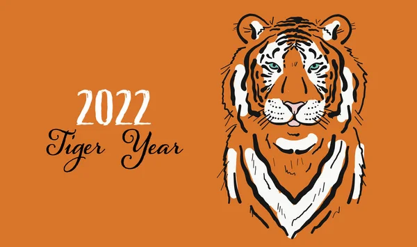 Tigre, carácter animal. Símbolo de 2022 Año Nuevo. Plantilla de diseño para tarjeta de Navidad, pancarta, póster, decoración navideña — Vector de stock