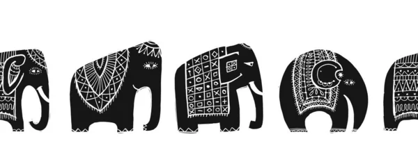 Слони Vinatage, безшовне тло візерунка для вашого дизайну — стоковий вектор