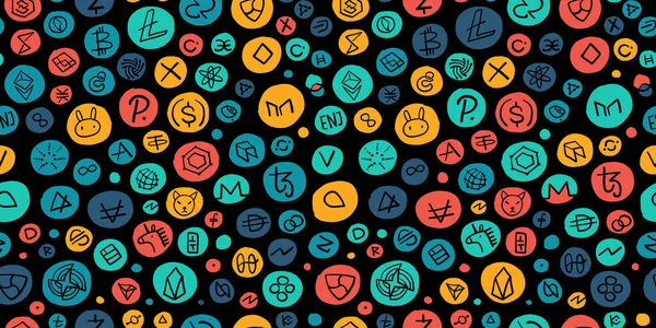 Cryptocurrency Finansiella poster. Altcoins samling. Sömlös mönster bakgrund — Stock vektor