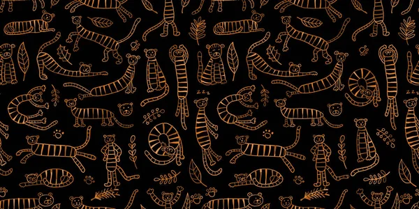 Колекція тигрів і тропічних листя. Безшовний шаблон для вашого дизайну — стоковий вектор