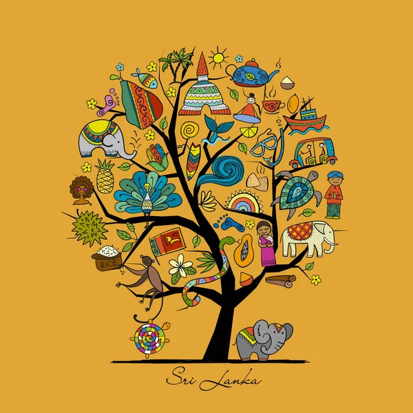 斯里兰卡旅行，你设计的艺术树 — 图库矢量图片