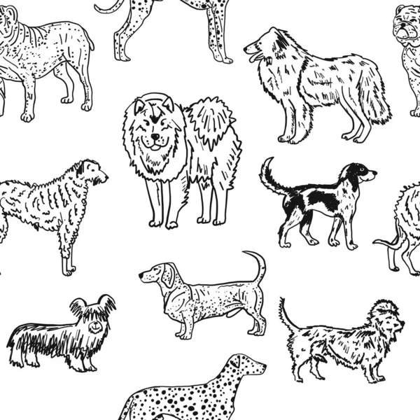 Τα σκυλιά εκτρέφουν συλλογή. Vintage στυλ αδιάλειπτη μοτίβο για το σχεδιασμό σας — Διανυσματικό Αρχείο