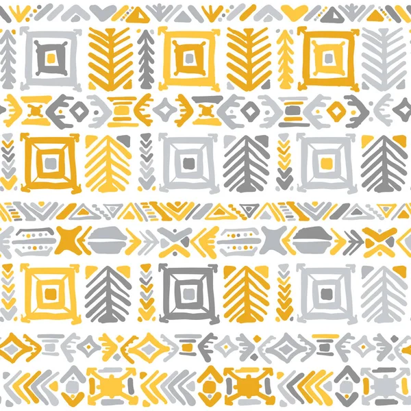 Etnisk handgjord prydnad, gul och grå färger. sömlöst mönster — Stock vektor