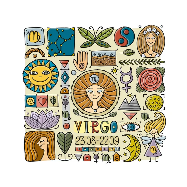 Virgo Zodiac Sign. Background with design elements — Stock Vector