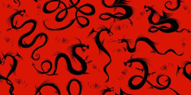 Ejderhalar. Siyah dövme siluetleri, tasarımınız için kusursuz desenler