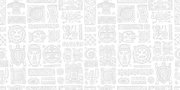 Decoración étnica mexicana. Patrón sin costura hecho a mano para su diseño. Tatuajes tribales elementos — Archivo Imágenes Vectoriales