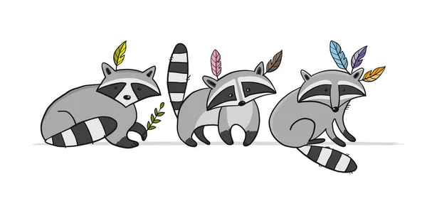 Família Racoons. Personagens engraçados para o seu design — Vetor de Stock