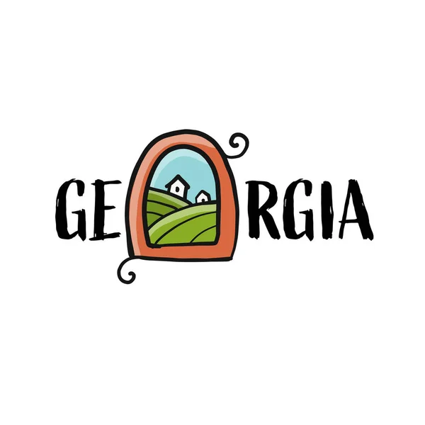 ジョージア国ロゴアイコンのデザインに適した地図の中にフラグを持つ大きなテキスト — ストックベクタ