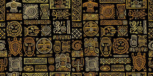 Decoração étnica mexicana. Padrão sem costura artesanal para o seu projeto. Elementos de tatuagem tribais —  Vetores de Stock