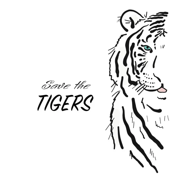 Retrato de arte Tigre Blanco para su diseño. Cartel con estilo. Símbolo del año 2022 — Vector de stock