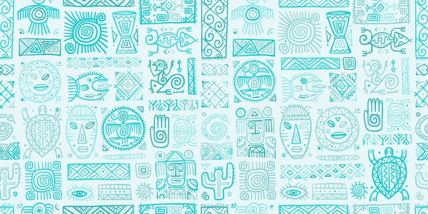 Decoración étnica mexicana. Patrón sin costura hecho a mano para su diseño. Tatuajes tribales elementos — Archivo Imágenes Vectoriales