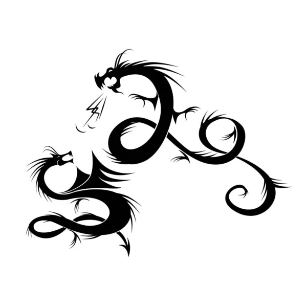 Couple of Dragons. Black tattoo silhouette for your design — Stock Photo, Image