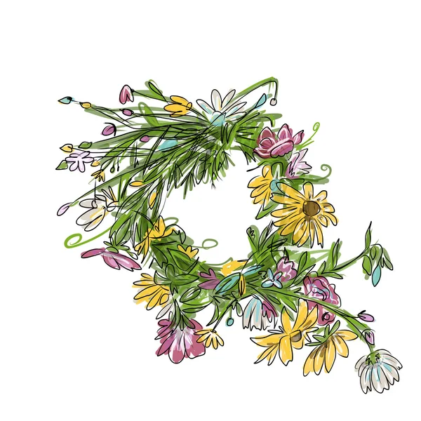 Floral wreath sketch for your design — Stock Vector