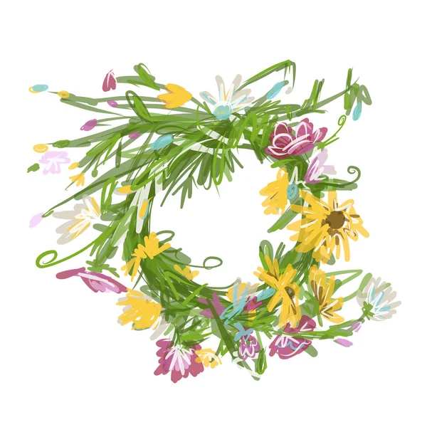 Floral wreath sketch for your design — Stock Vector