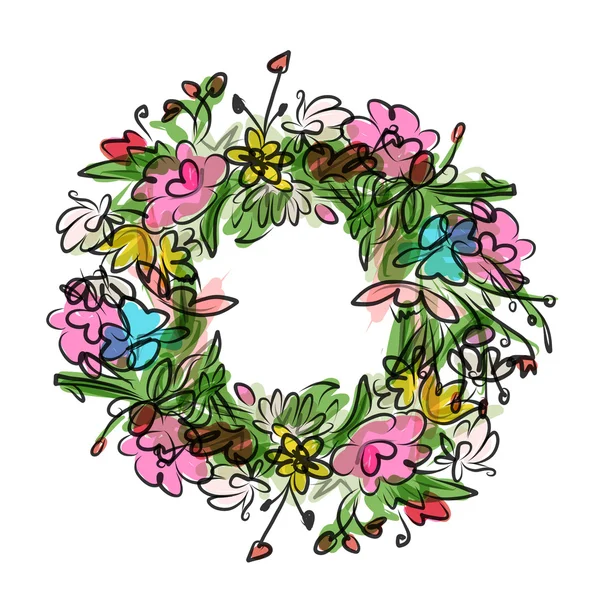 Floral wreath sketch for your design — Stock Vector