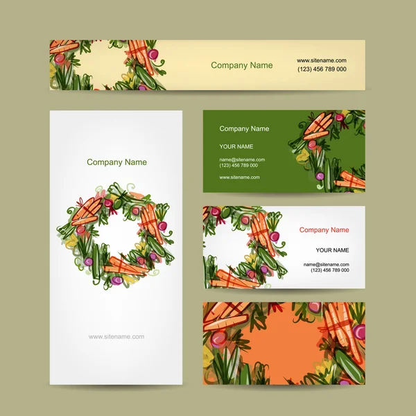 Conjunto de tarjetas de visita de diseño con marco vegetal — Vector de stock