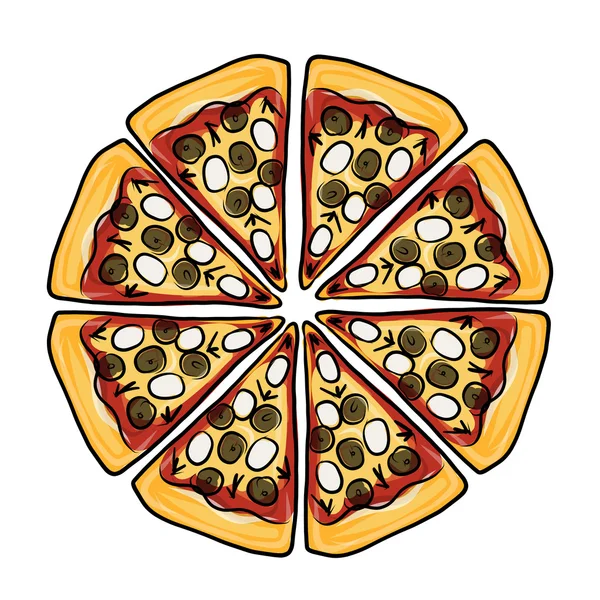 Trozos de pizza, boceto para tu diseño — Archivo Imágenes Vectoriales