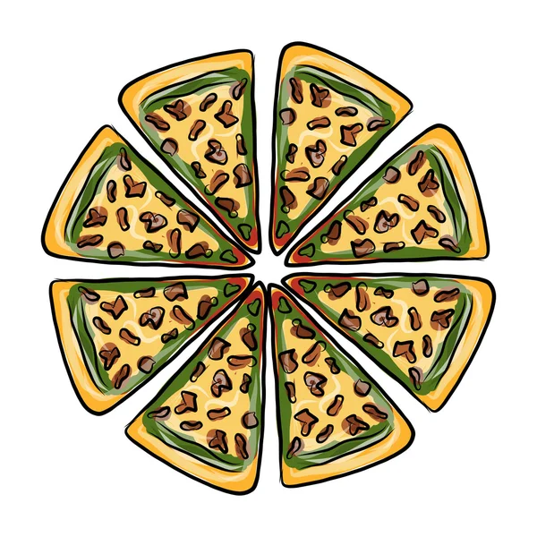 Trozos de pizza, boceto para tu diseño — Vector de stock