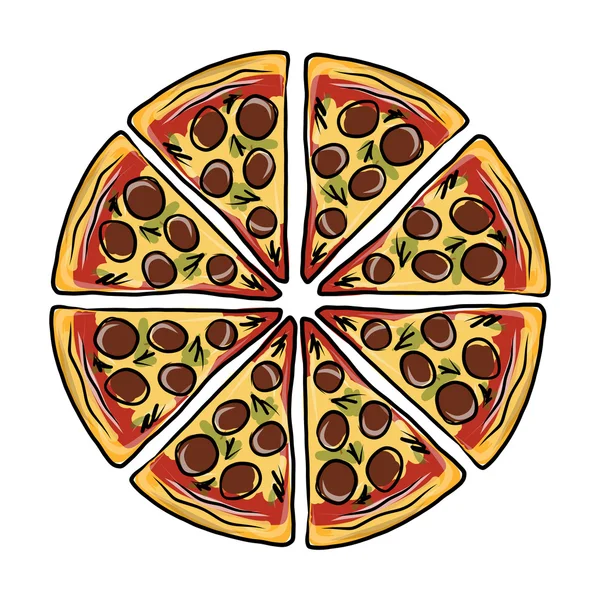 Trozos de pizza, boceto para tu diseño — Vector de stock