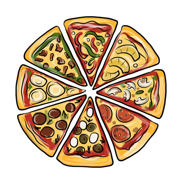 Pieces of pizza, sketch for your design — Stock Illustration Pieces of pizza, sketch for your design Royalty Free Stock Illustrations