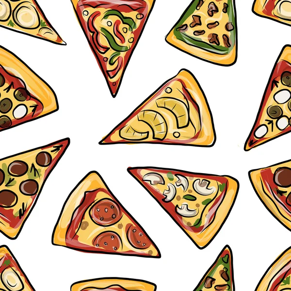 Stukken van pizza, naadloze patroon voor uw ontwerp — Stockvector