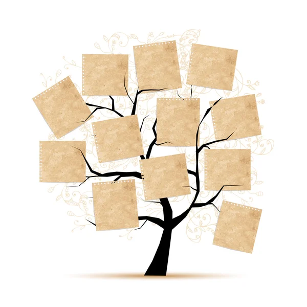 Art tree with papers for your text — Stock Vector