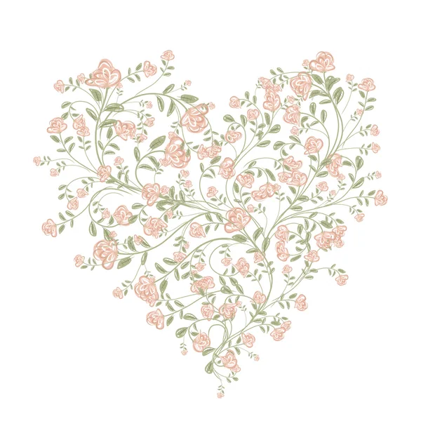 Bouquet d'amour floral pour votre design, forme de coeur — Image vectorielle