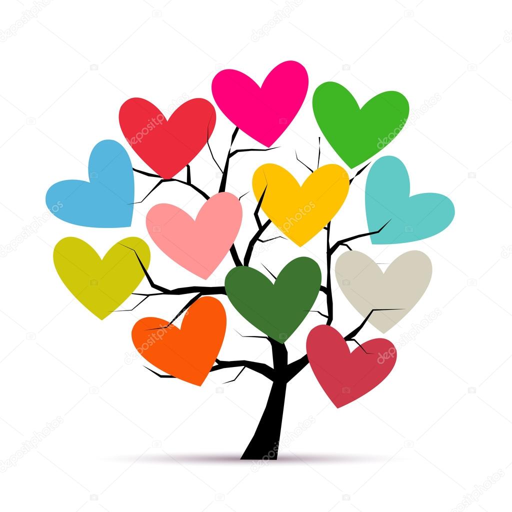 Albero amore con cuori per il vostro disegno — Vettoriale Stock