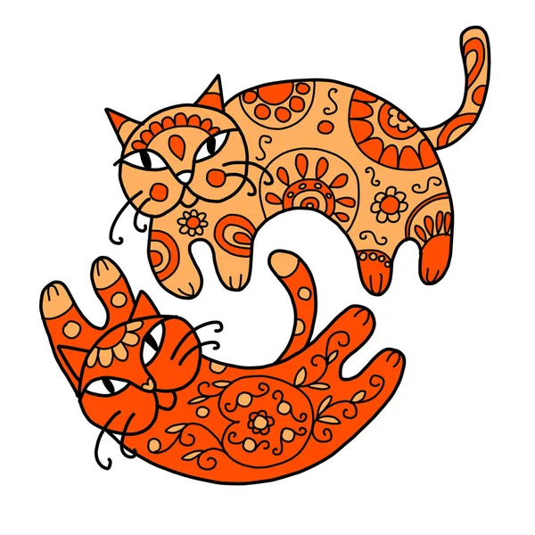Художественные кошки с цветочным орнаментом для Вашего дизайна — стоковый вектор