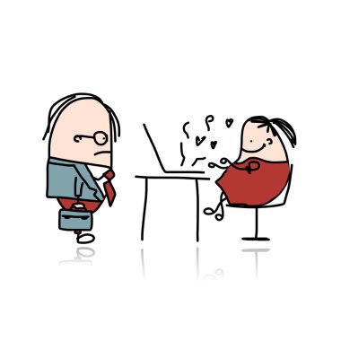 öfkeli patron ve Sekreter, karikatür tasarım için