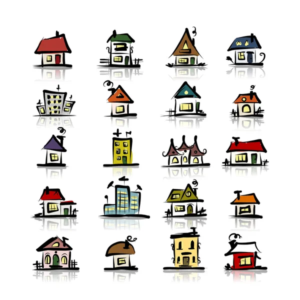 Комплект домов, эскиз для Вашего дизайна — стоковый вектор