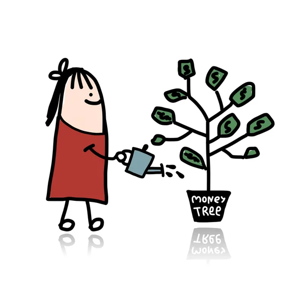 Hombre regando un árbol de dinero — Archivo Imágenes Vectoriales