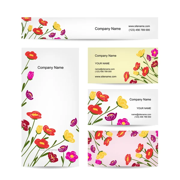 Diseño de tarjetas de visita, ramo floral — Vector de stock