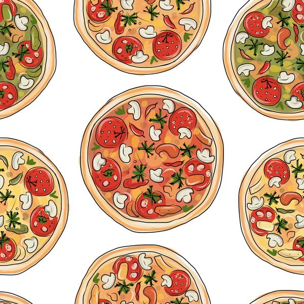 Pizza, patrón sin costuras para su diseño — Vector de stock