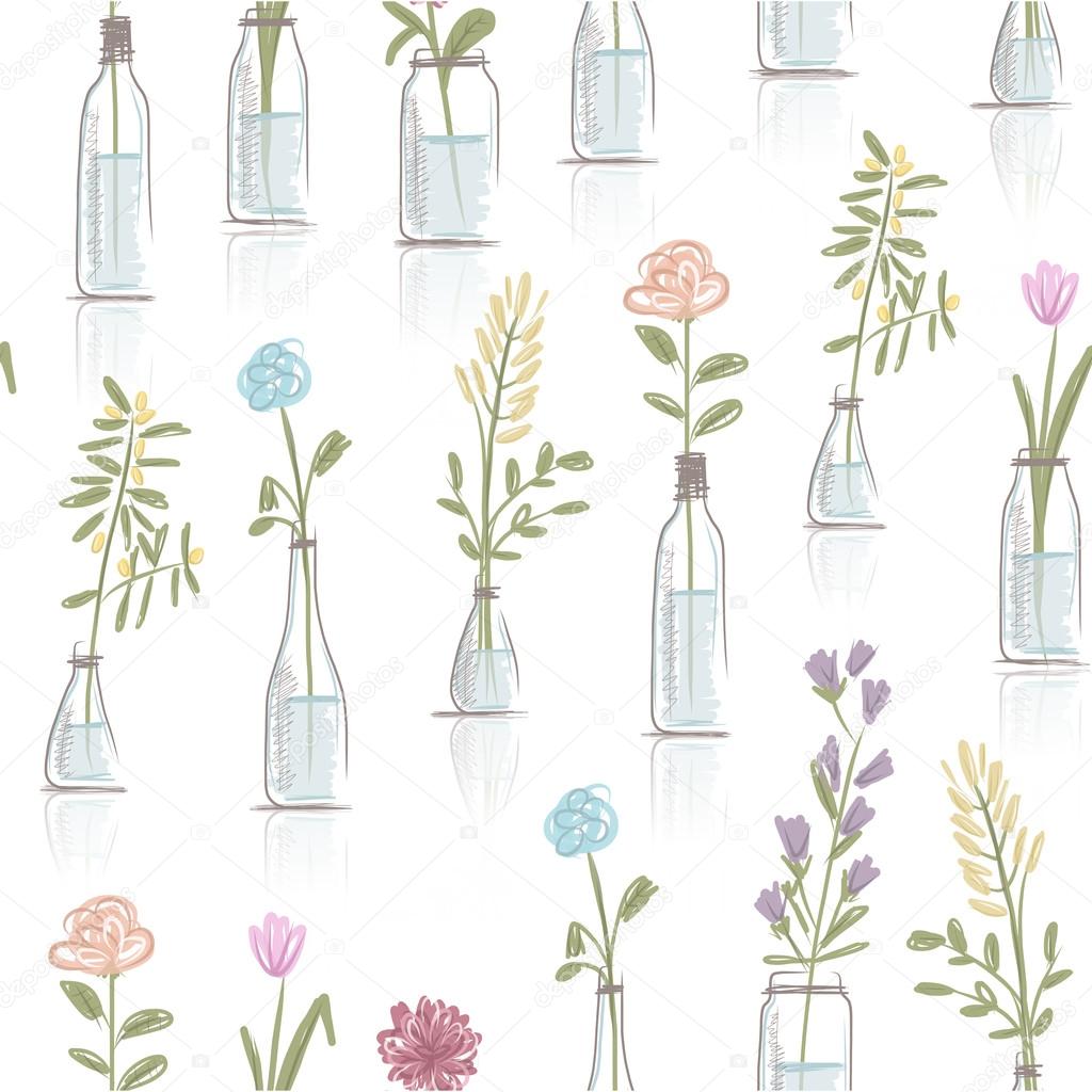 Seamless pattern design with floral pots