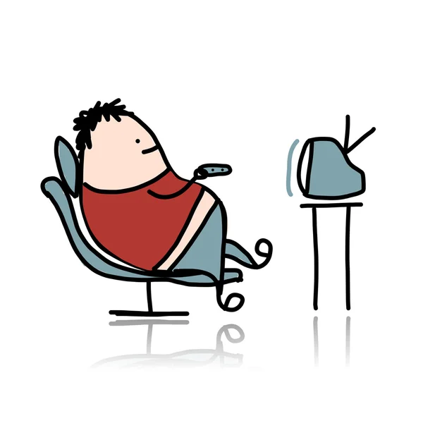 Homem descansar na poltrona e assistir tv —  Vetores de Stock