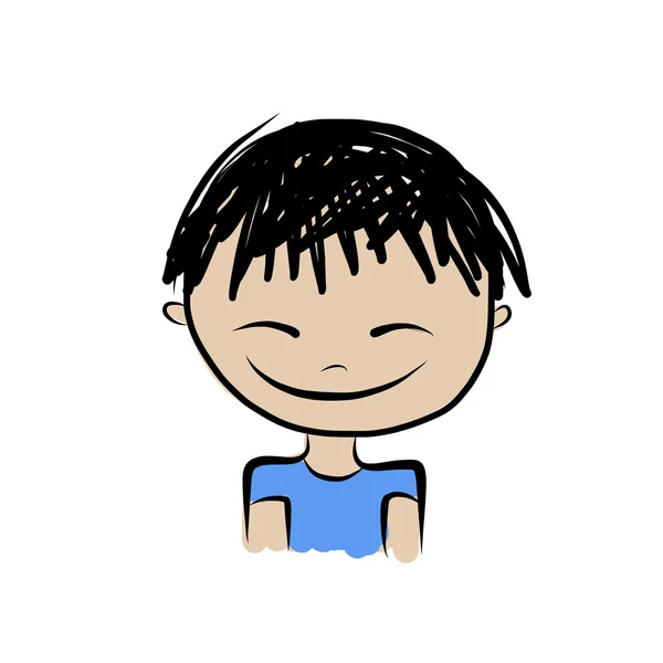 Niño lindo sonriendo, boceto para su diseño — Vector de stock